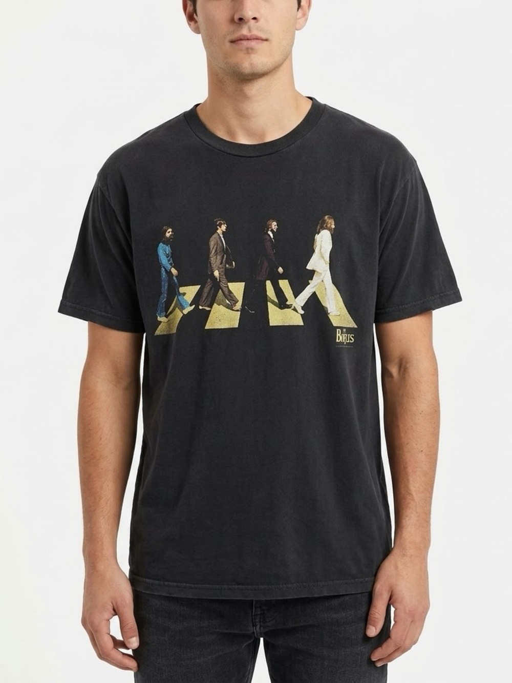 VTG 90s The Beatles Abbey Road Album Cover Graphic Tee Shirt Men L Black Crew